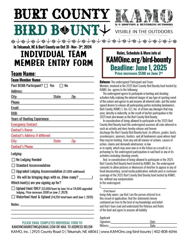 2025 Flyer Burt County Bird Bounty Hunt